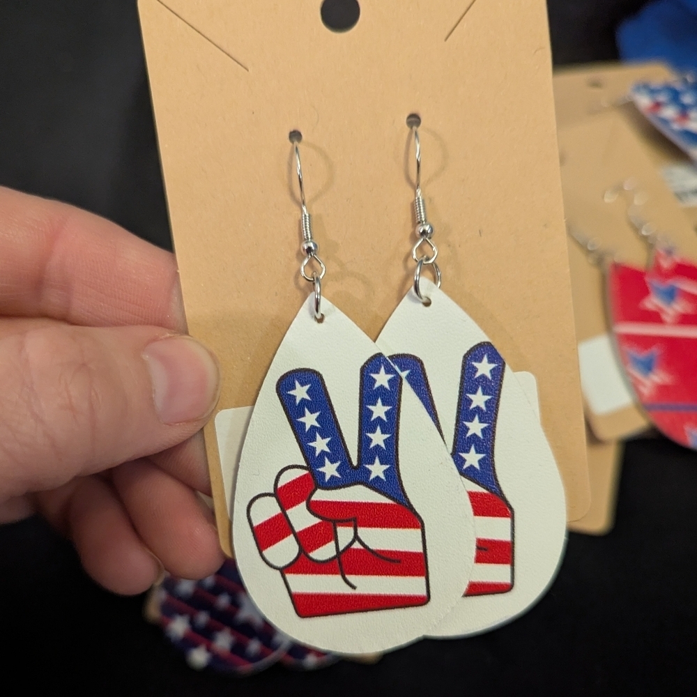 NWT, Earrings Patriotic Peace Sign Earrings